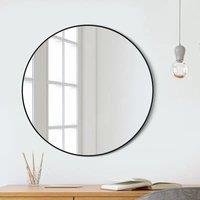 Modern Wall Mounted Slim Frame Round Mirror, Black 60cm