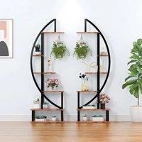 2 Pcs Brown Crescent Wood Tiered Plant Stand