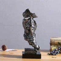 Sculpture Thinker Resin Art Figurine Ornament, Retro Silver 13x12x34.5cm