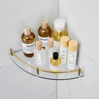 Gold Set of 2 Bathroom Glass Corner Shelf Wall Mounted