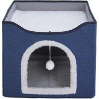 Navy Foldable Multifunctional Cat Bed with Scratching Pad
