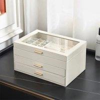 PU Leather 3 Tier Jewelry Box Organizer with Drawers
