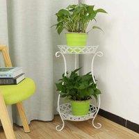 2 Tier Metal Iron Flower Plant Pot Display Stand, White / Black