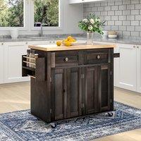 Wooden Kitchen Island Cart with Storage Cabinets, Rolling Kitchen Trolley with Wheels for Dining