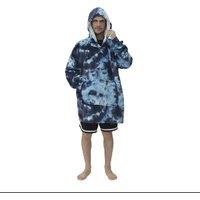 Dark Blue Oversized Tie Dye Sherpa Blanket Hoodie with Front Pocket