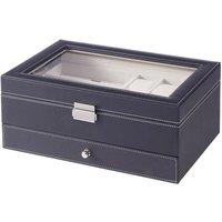 6 Watch Slots Luxury Black Leather Jewellery Box Multiple Compartments with Transparent Lid and Velvet Lining
