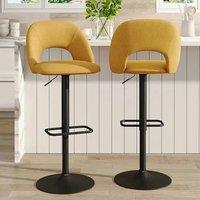 Bar Stool Set of 2 Yellow/Beige Linen Counter Swivel Height Breakfast Bar Stools with Footrest