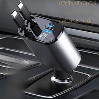 120/66w 4 IN 1 Retractable Car Charger Mobile Phone USB PD Type C Cable For iPhone Fast Charge Cord