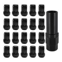 Car Wheel Lug Nuts,20PCS Chrome Aftermarket Closed End Duplex 6 Spline Lugnut with 1 Key,Fuel Rim Lug for Vehicle Black