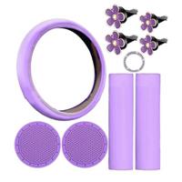 10 Pcs Steering Wheel Cover for Women Cute Car Accessories Set with Seat Belt Shoulder Pads Cup