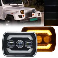 5X7 LED Headlights, 180W 7X6 Headlights with Yellow Turn Signal White DRL for YJ XJ Trucks H6054 H5054 H6054LL