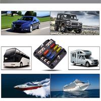 Car Boat Fuse Box Holder with 6 Ways Blade Fuse Holder Block Warning Indicator 12V 36V Power Distribution Panel Board