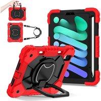 For iPad Mini 7 2024 Case Mini6 2021 Silicone Heavy-duty Protection Shockproof 360 Rotating Strap Handle Bracket Tablet Case C3