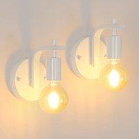 2 Pack Retro Indoor Wall Lights, Industrial E27 Iron Wall Lamp, White U-Shape Wall Light Fixture for