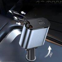 120w Retractable Car Charger Mobile Phone USB 12v PD Type C IN 1 Cable For iPhone Fast Charge Cord
