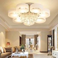KOMORE Modern Round Acrylic LED Semi Flush Mount with Crystal Accent for Office, Living Room,