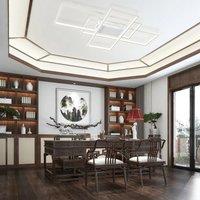KOMORE Neutral Style Rectangular LED Semi Flush Ceiling Light, White / Stepless Dimming for Office, Living Room, Bedroom