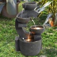 ?Breeins?Modern Outdoor Water Fountain LED Lights Cement Construction Easy Assembly Serene Water