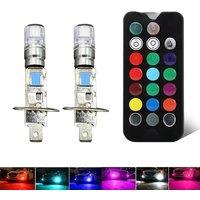 Colorful H1 H3 LED Fog Light 5050 2SMD RGB LED Headlight with Remote Control Car Acessories LED Lamp
