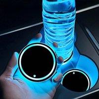 1pc Car LED Light-emitting Water Coaster Colorful Water Coaster Car Atmosphere Light Solar USB Charging Anti-slip Coaster Light