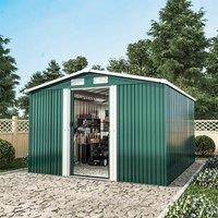 ?Breeins?10 X 8 FT Green Outdoor Storage Shed, Metal Large Shed Garden with Air Vent, 2 Slide Door