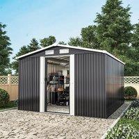 ?Breeins?10 X 8 FT Black Outdoor Storage Shed, Metal Large Shed Garden with Air Vent, 2 Slide Door