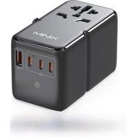 MINIX 140W Universal Travel Adapter, GaN3 International Power Adapter, 3 USB-C 1 USB-A Ports, AC Outlet, Worldwide US/UK/EU/A