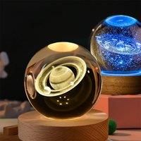 3D Crystal Ball Night Light Lamp Crystal Planet Laser Engraved Solar System Globe Astronomy Gift Birthday Glass Home Decoration