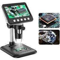 4.3'' IPS Digital Microscope 1600X Magnification 2MP 8LED Electronic Microscopio Repair Coin Magnifier for Kids Adult PC Laptop