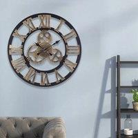 ?Lifeideas?3D Retro Wood Wall Clock Industrial Style European Home Watch For Living Room Decoration