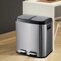 ?Lifeideas?30 L/8 Gallon Trash Can, Rectangular Dual Compartment Recycling Step Bin, Stainless Steel