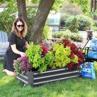 Livingandhome Grey Galvanized Steel Rectangular Raised Garden Bed Planter Box?100cm W x 60cm D x