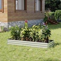 Livingandhome Silver Outdoor Rectangular Metal Raised Garden Bed, 240cm W x 88cm D x 30cm H