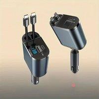 120/66w 4 IN 1 Retractable Car Charger Mobile Phone USB PD Type C Cable For iPhone Fast Charge Cord