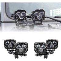 4-Pack 2.5inch Three-Eye 120W spotlights with Dual pods JL A-Pillar Windshield Hinge Mounting Brackets Wiring Harness Kit