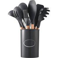 ?Lifeideas?11Set of Wooden Handle Silicone Household Kitchen Tools Non-Stick Pan Cooking Spatula and