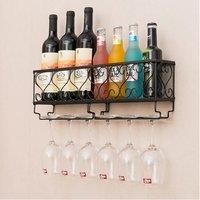 【Lifeideas】50CM Wall Mounted Metal Wine Glass Rack Drink Bottle Storage Display Shelf, Black
