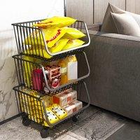 ?Lifeideas?Fruit Vegetable Trolley Rack Kitchen Bedroom Multi-Layer Storage Basket Rack Stackable