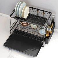 ?Lifeideas?Black 2 Tier Dish Drying Rack with Drainboards