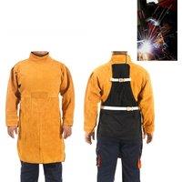 2025 Welding Long Coat Apron Durable Leather Long Sleeved Welder Protective Clothing Flame Retardant Workplace Safety Clothing