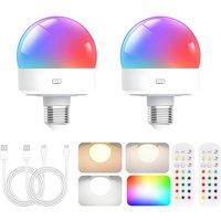 2PCS Rechargeable Light Bulbs Remote Control Battery Operated Light Bulb with Timer, Dimmable, 3 Color Temperatures