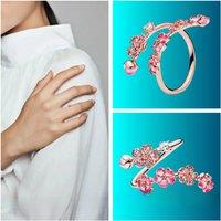Car interior 2025 Popular Pan pink peach blossom branch Open ring ladies delicate accessories