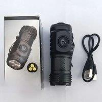 Mini Tactical Torch Super Bright 3 LED Flashlight Type-C Rechargeable Camping Light ABS+Metal Clip