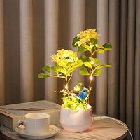LED Flower and Bird Potted Lamp, Artificial Flower Table Lights, for Camping Gift Living Room Bedroom Mother Home Decor Lamp