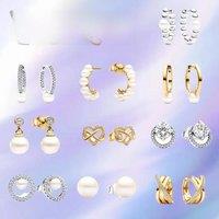 Car Interior 2025 Pandora Jewelry New launch Pearl Love earrings Interlocking tricolor earrings