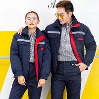 Winter Work Clothing cotton padded Reflective wadded Jacket+Pant reflective Auto Repair Welding suit Workshop Overall Uniforms