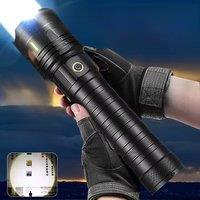 10000mAh Super Big Flashlight USB Rechargeable 30W Most Strong LED FlashLight Long Range Torch Zoom