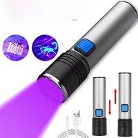 Mini 395nm UV Flashlight Blacklight Zoomable USB Rechargeable UV Light Ultraviolet Torch for Pet