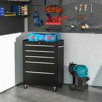 HOMCOM 5-Drawer Lockable Steel Tool Storage Cabinet Wheels Handle 2 Keys