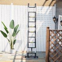 DURHAND 3.2m Extendable Aluminium Ladder, Portable 10 Step Ladder, Black